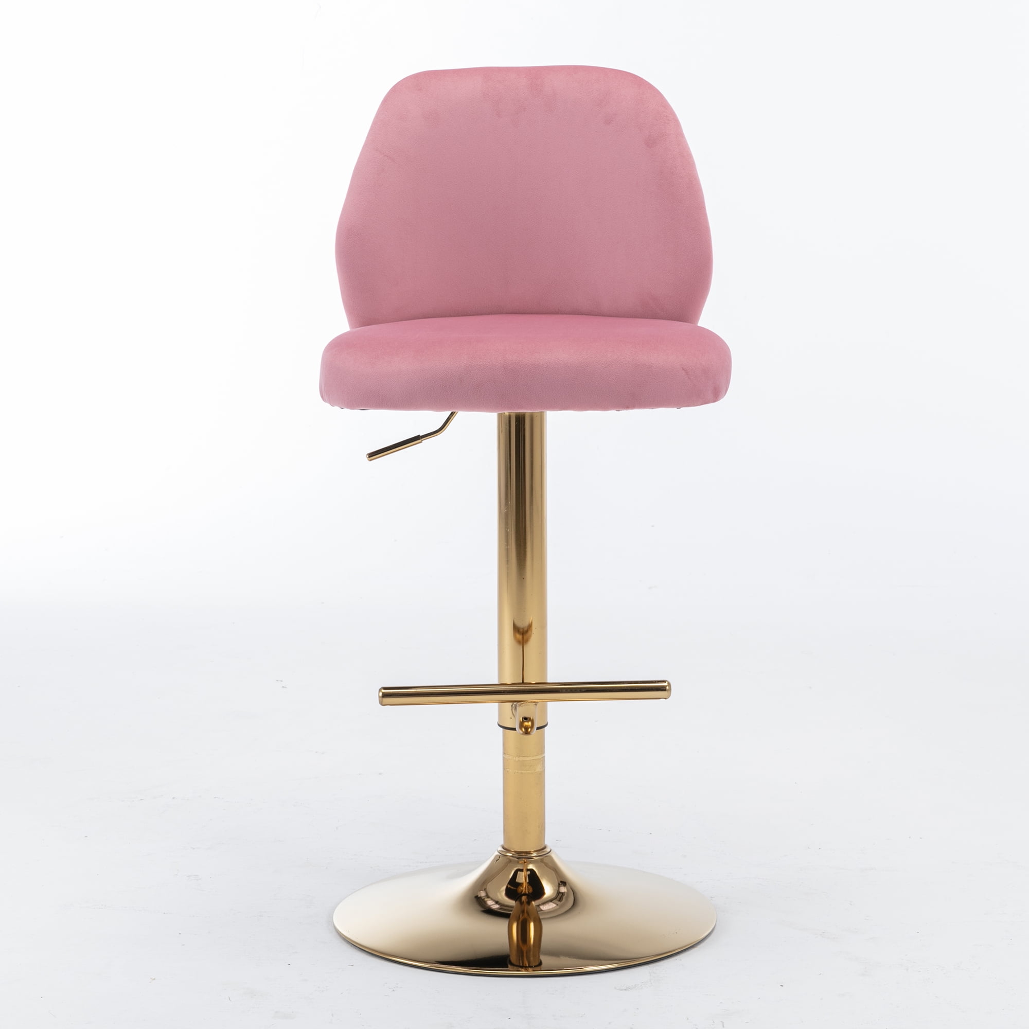 Kadyn Swivel Bar Stools Chair Set of 2, Adjustable Counter Height Barstools with Tufted High Back & Ring Pull, Pink Kadyn Swivel Bar Stools Chair Set of 2, Adjustable Counter Height Barstools with Tufted High Back & Ring Pull, Pink