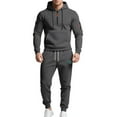 thumbnail image 6 of 2 Pacs Mens Sweatsuits Solid Causal Athletic Hoodies Long Sleeve Sweatshirts Drawstring Hooded Zipper Sweatshirts Tops Outdoor Fashion Leisure Hoodie Loose Fit Sweatpants with Pockets 2 Packs, 6 of 7