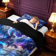 thumbnail image 3 of Manfei Eastern Dragon Animals Twin Comforter Sets,Fantasy Cloud Stars Bedding Set,Blue,Black Reversible,2-Piece,1 Comforter and 1 Pillowcase, 3 of 7