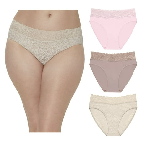 Maidenform Women's Perfect Fit Stretch Lace High Leg Underwear, 3-Pack Color: Evening Blush Beige Size: SMALL