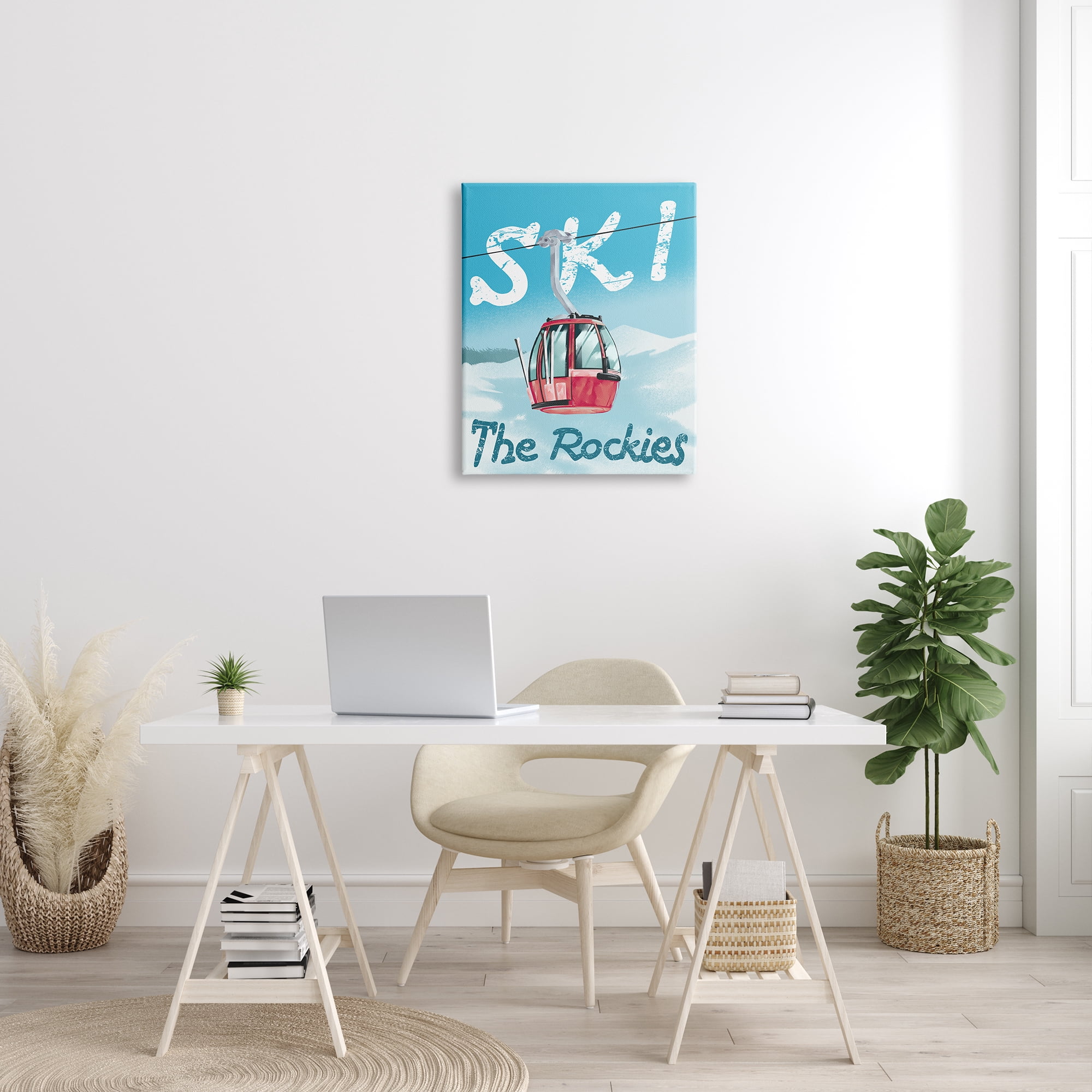 Stupell Industries Ski Trolly The Rocky Mountains Winter Blue Sports Painting Gallery Wrapped Canvas Print Wall Art, 24 x 30
