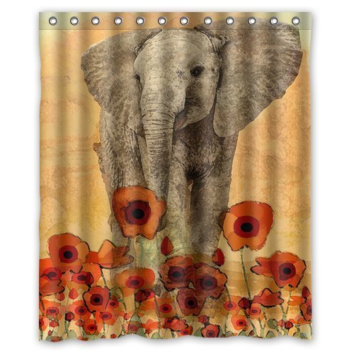 HelloDecor Elephant Shower Curtain Polyester Fabric Bathroom Decorative