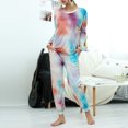 thumbnail image 4 of Women's Pajamas Lounge Set Casual Soft Tie Dye Crewneck Long Sleeve Top and Pants 2 Piece Outfits Pjs Sleepwear Ladies Clothes, 4 of 8