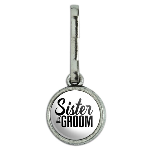 Sister of the Groom Wedding Antiqued Charm Clothes Purse Suitcase Backpack Zipper Pull Aid