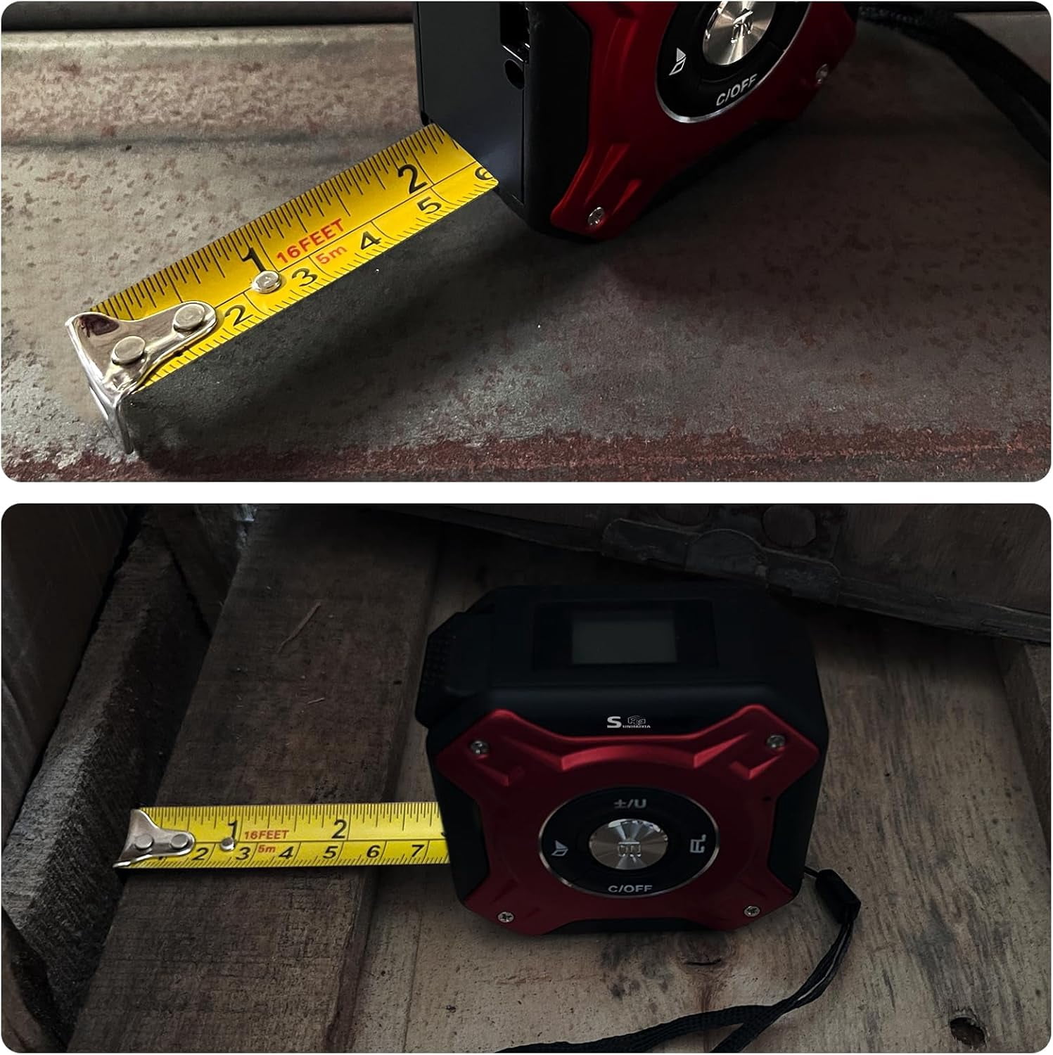 5 in 1 Laser Tape Measure with Level | 196ft/60M Laser Distance Meter Display On Backlit LCD Screen with 16ft/5m AutoLock Measuring Tape | Ft/Inch/Fractions/M/mm (Red 2in1 Laser)