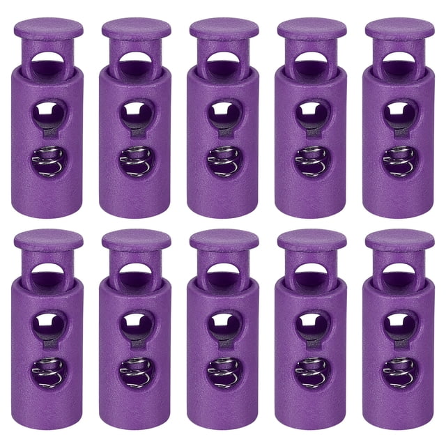 Unique Bargains 30Pack 4mm Cord Lock Plastic Double Hole Spring Toggle Stoppers, Dark Purple
