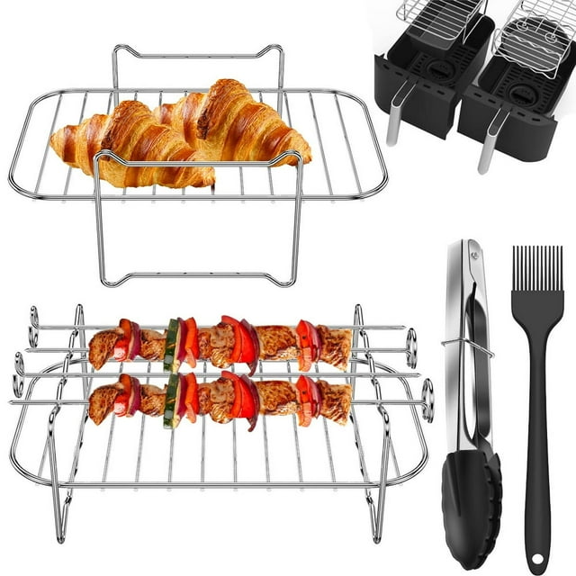8Pcs Air Fryer Rack 304 Stainless Steel Air Fryer Accessories for Skewer Pies Compatible with Ninja Instant Vortex Chefman Bella Philips NuWave