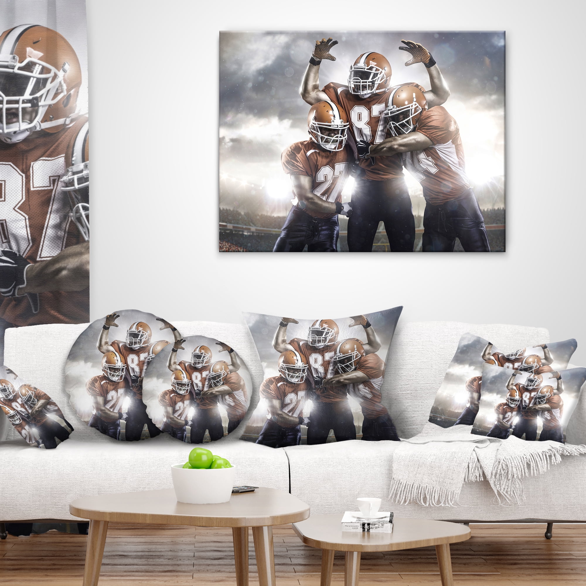 Designart American Footballer in Action - Sport Throw Pillow - 12x20