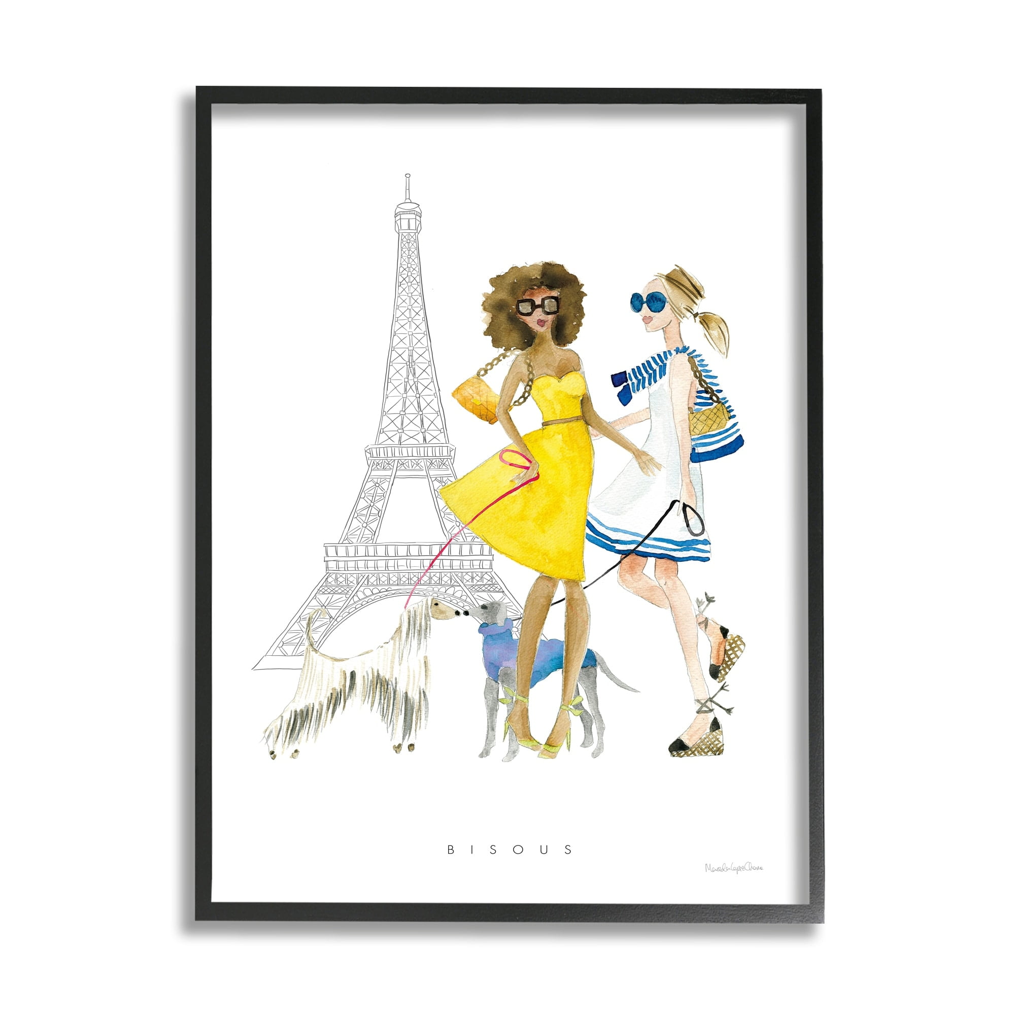 Stupell Industries Bisous Kisses Phrase Parisian Fashion Females and Dogs, 16 x 20,Design by Mercedes Lopez Charro
