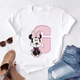 thumbnail image 3 of Camisetas de algodón de manga corta de verano para niños, camiseta rosa con letras de Minnie Mouse, fuente ABCDEFG, divertida y bonita para niño y niña, 3 of 5