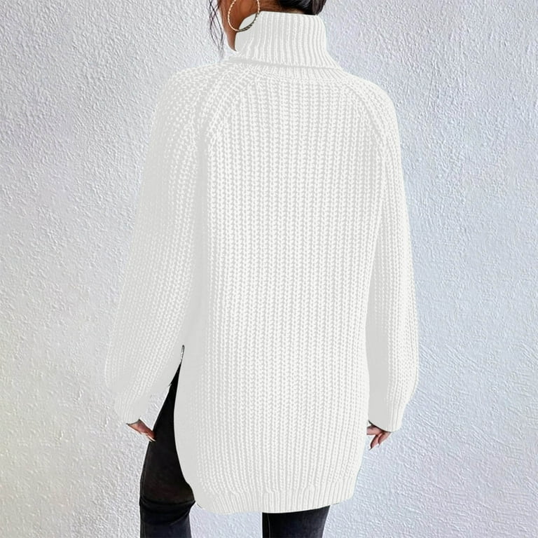 QUYUON Tunic Sweaters for Women Turtleneck Long Sleeve Cable Knit
