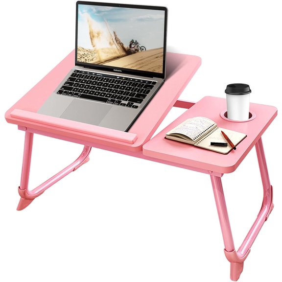 Laptop Desk for Bed or Couch, Lap Desk, Woking in Bed Desk, Home Office Desks, Breakfast Tray, Desk with Cup Holder, Watching Movies in Bed, Laptop Stand for Bed, Fordable Legs Desk (Pink)