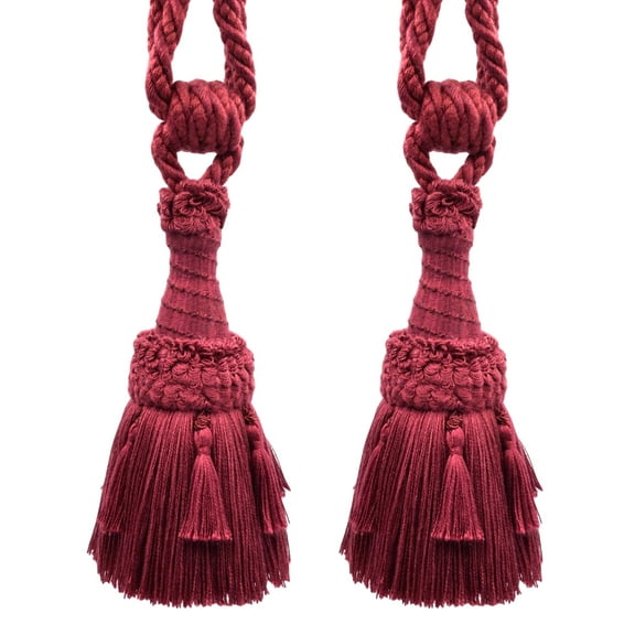 DECOPRO Beautifully Handcrafted Curtain & Drapery Tassel Tieback with Matte Finish, Tassel Length 6" (15cm), Spread 30" (76cm) # TBEMP6, Wine Red #J18 (Burgundy Red) Set of 2