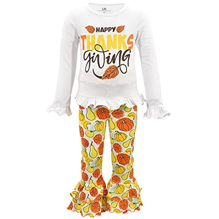 

Unique Baby Girls Pumpkin Happy Thanksgiving Ruffle Legging Set (8Y Orange)