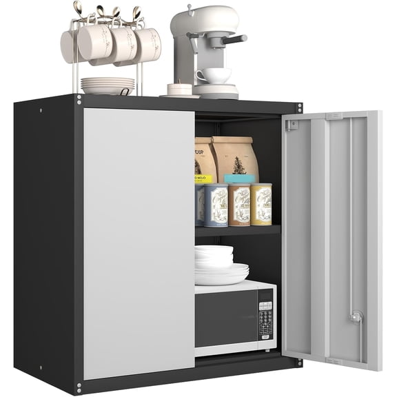 GREATMEET Metal Wall Cabinet, Wall Mount Metal Storage Cabinet with Doors, Locking Wall Cabinet with Adjustable Shelf, Steel Wall Cabinet for Home Office, Garage, Utility Room