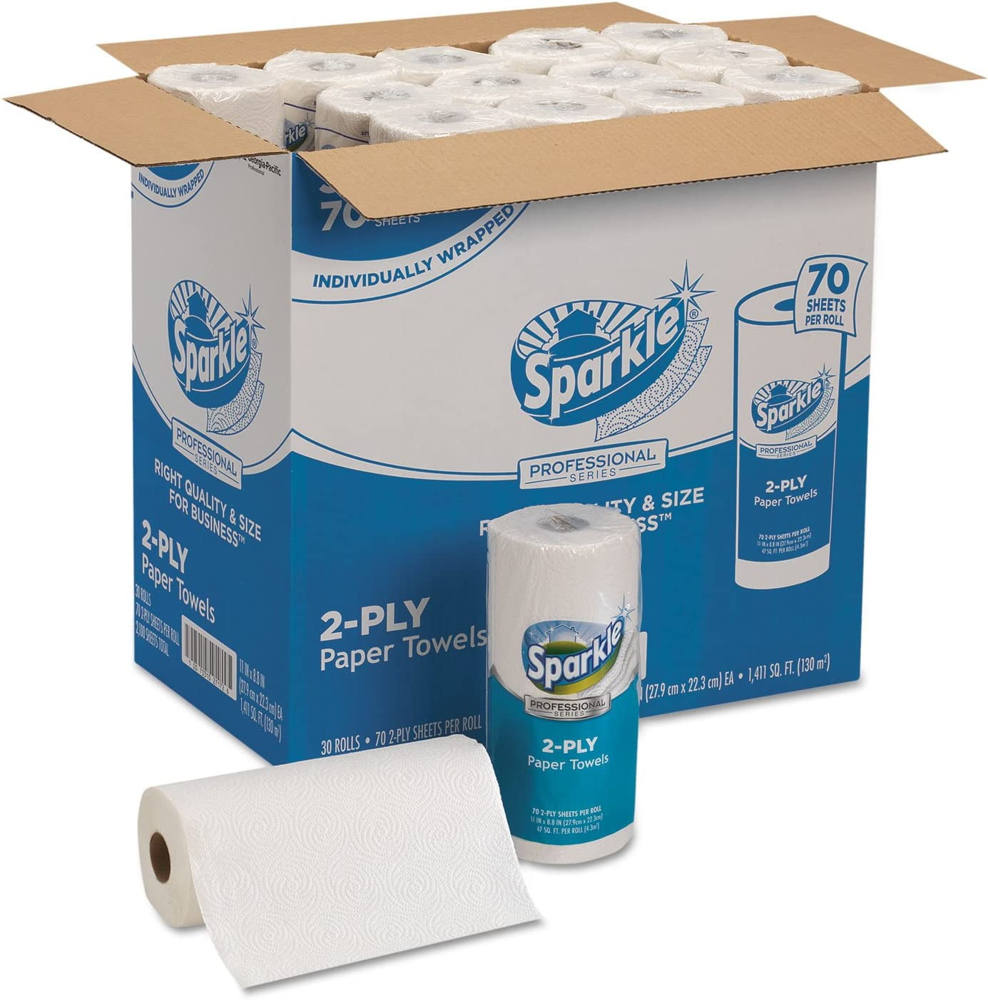 Professional Series 2-Ply Perforated Kitchen Paper Towel Rolls by GP PRO (), 2717201, 70 Sheets Per Roll, 30 Rolls Per Case