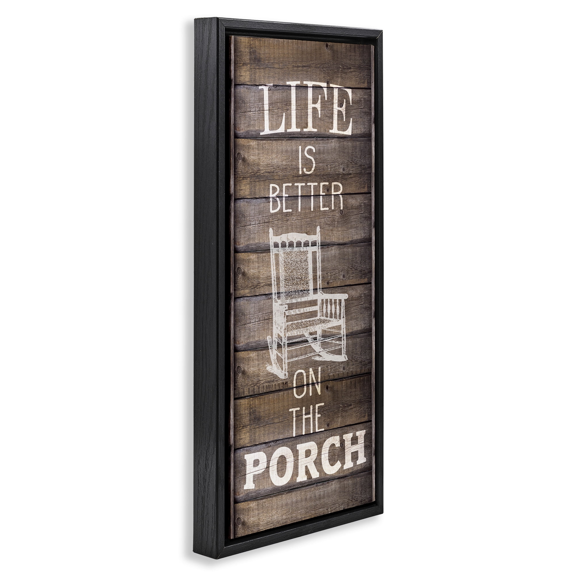 Stupell Industries Porch Life Country Rustic Inspirational Painting Black Floater Framed Canvas Art Print Wall Art, 11 x 25