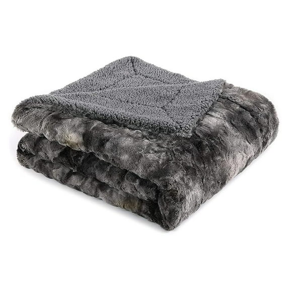 Faux Fur King Blanket - Gray 108x90 - Soft Fluffy Cozy Reversible Plush Bed Blanket