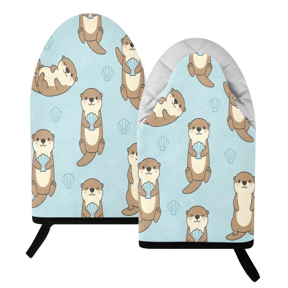 BZSMCE 2 Pack Otter Seashell Print Heat Resistant Cotton Oven Mitts for Kitchen BBQ Baking