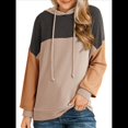 thumbnail image 3 of Sudadera con Capucha para Mujer, de Gran Tamaño, con Bloques de Color, Larga y Cordón Ajustable, Estilo Casual, Otoño 2025 Caqui Negro M, 3 of 5
