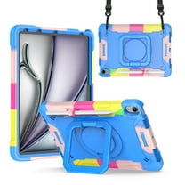Allytechgroup Shockproof Case for Apple iPad Air 11 inch M3 M2 2025 2024, with Shoulder Strap Rotating Stand Handle Kids Friendly Heavy Duty Protection Tablet Cover for iPad Air 11, Colorful Blue