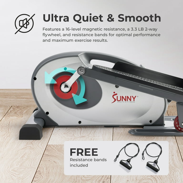 Sunny Health Fitness Sit Stand Mini Elliptical w Arm Resistance Under Desk Peddler for Senior or Rehab w Smart Bluetooth FREE SunnyFit App
