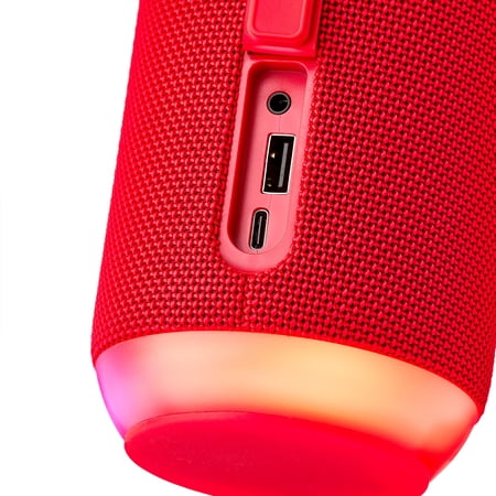 ONN LARGE RUGGED SPEAKER WITH BLUETOOTH WIRELESS TECHNOLOGY AND LED LIGHTING, RED