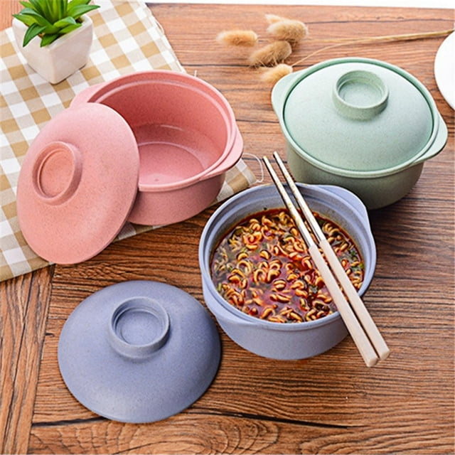 Instant Noodles Bowl Wear-resistant with Lid Plastic Salad Rice Bowl Tableware for Cereal