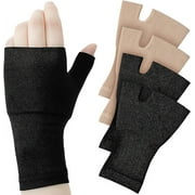 Geyoga 4 Pieces Unisex Wrist Thumb Support Sleeve Fingerless Wrist Gloves Compression Arthritis Gloves Sports Wrist Support Brace for Fatigue Sports Typing (Black, Nude, Small)
