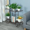 thumbnail image 3 of ANQIDI 6 Pots Metal Garden Cart Stand Black Plant Holder Flower Display Rack with Decorative Wheel, 3 of 8