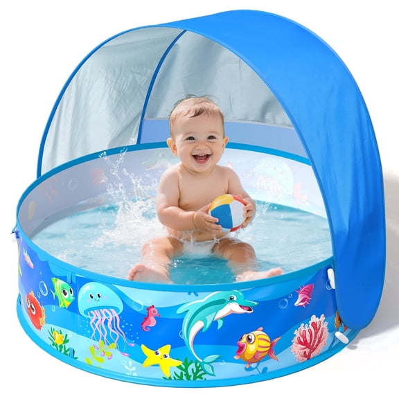 SUNRAD Baby Beach Tent Pop-up Above Ground Pool Foldable with Sun Shelter Canopy Wading Pool Portable Water Play Sum Toys for Outdoor Activity(9-48 m)