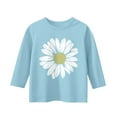 thumbnail image 4 of Kids Girls T Shirts Floral Daisy Graphic Long Sleeve Crewneck Pullover Cute Casual Blouses Tops Light Blue 130, 4 of 5