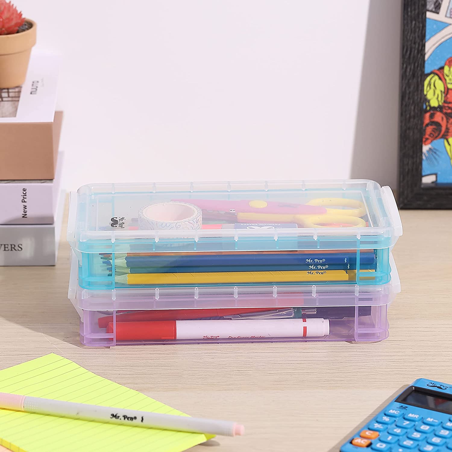 Mr. Pen Plastic Pencil Box, 2-Pack, Pink & Blue photo 3