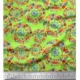 thumbnail image 1 of Soimoi Green Rayon Fabric Ship Wheel,Starfish & Seashell Ocean Decor Fabric Printed Yard 56 Inch Wide, 1 of 1