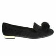thumbnail image 2 of Moca Low Heel Slip-On Flats Women's Casual Faux Suede /w Genuine Mink Pom Pom Ball & Rhinestone Design Fury-01, Black 8 F US, 2 of 4