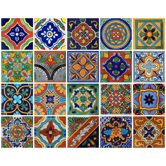 Color y Tradición 100 Mexican Talavera Tiles 4x4 – Handpainted Ceramic, 20 Assorted Designs