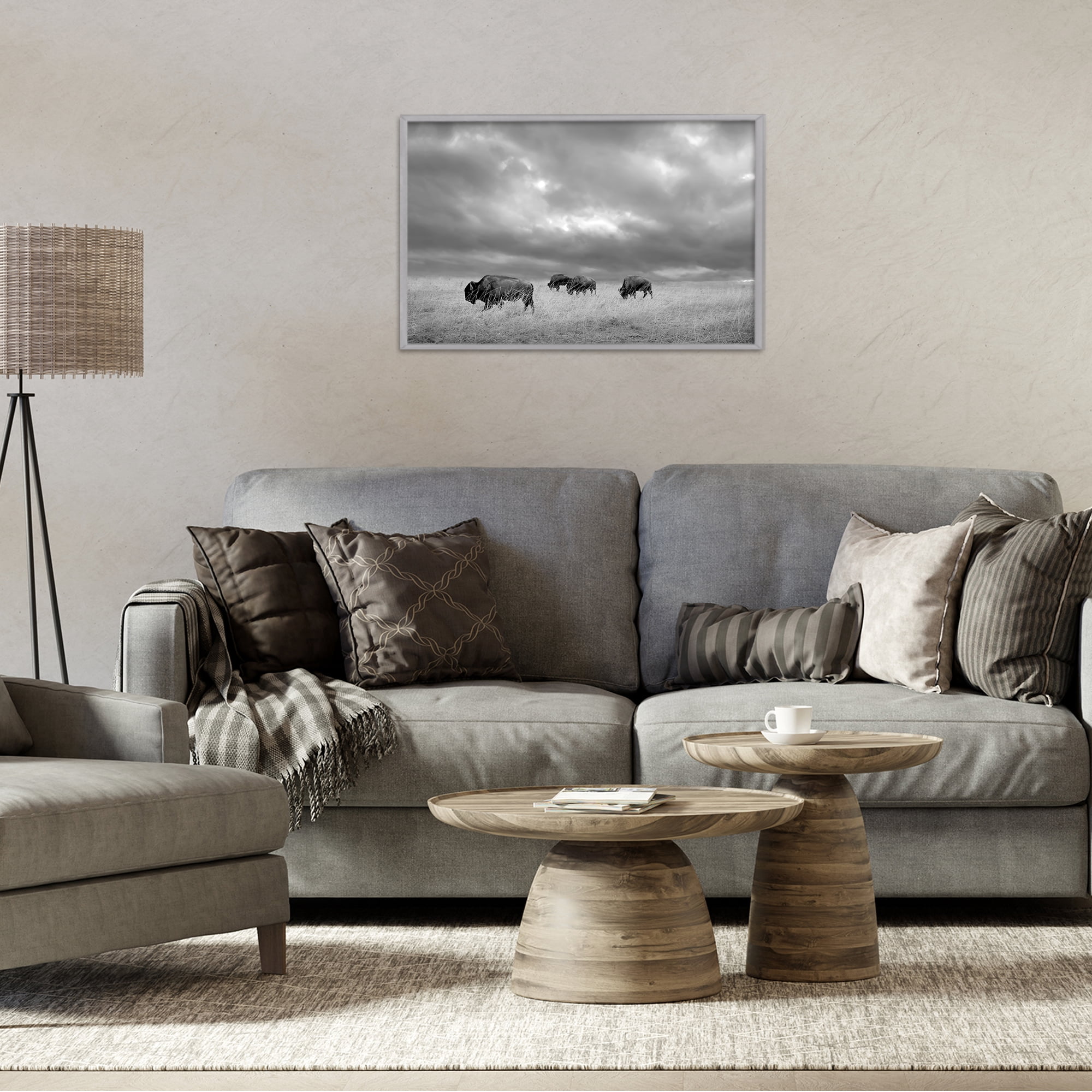 Stupell Industries Bisons Under an Autumn Sky Gray Framed Giclee Art, design by Steve Toole