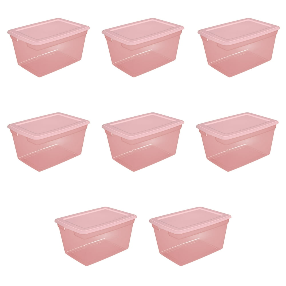 Sterilite Plastic 58 Qt. Storage Box Blush Pink Tint Set of 8 Walmart