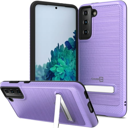 CoverON For Samsung Galaxy S21 Plus 5G Phone Case, Slim Metal Kickstand Rugged Dual Layer Cover, Purple