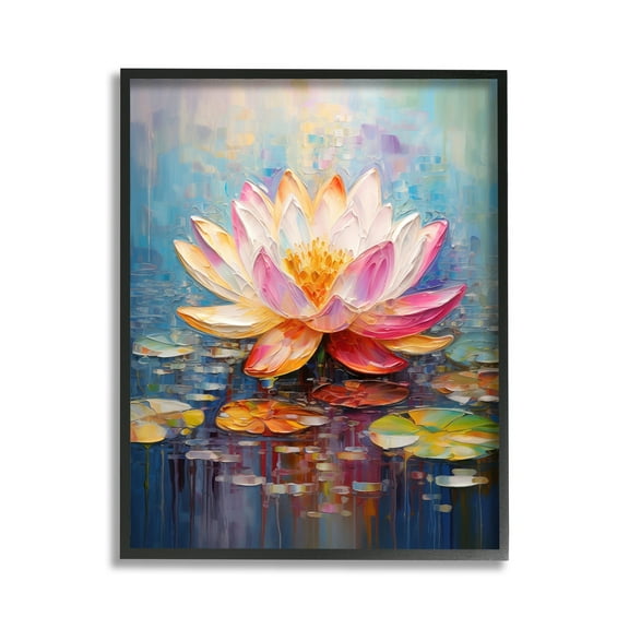 Stupell Industries Modern Lotus Bloom Botanical & Floral Painting Black Framed Art Print Wall Art, 11 x 14
