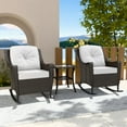 thumbnail image 6 of INTER HUT Stone Creek Outdoor Rocking Chair Wicker Bistro Set w/Cushions & Table, Beige, 6 of 8