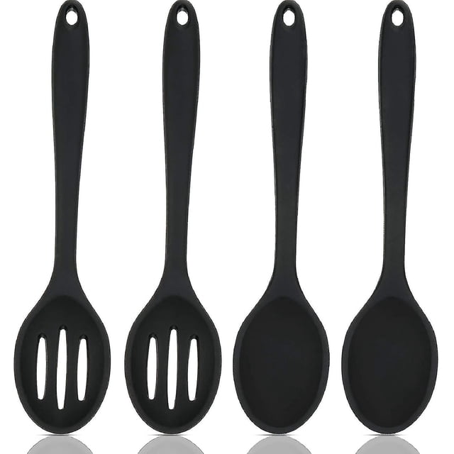 Juego de 4 cucharas de silicona antiadherentes para mezclar y ranuradas DHRS, cuchara grande de silicona para servir, ranurada, resistente al calor, compatible con el kit.