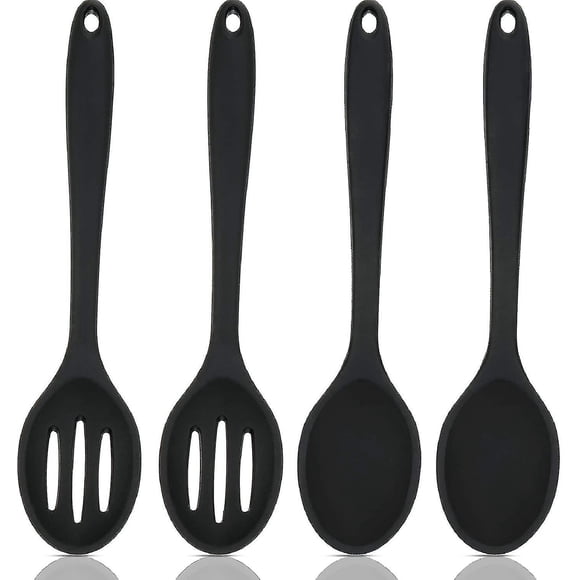 Juego de 4 cucharas de silicona antiadherentes para mezclar y ranuradas DHRS, cuchara grande de silicona para servir, ranurada, resistente al calor, compatible con el kit.