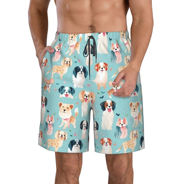 Fotbe Colorful Dog Trajes de Baño Estampados para Hombre, Shorts de Verano de Secado Rápido, Ropa de Playa, Bañadores-3X-Large