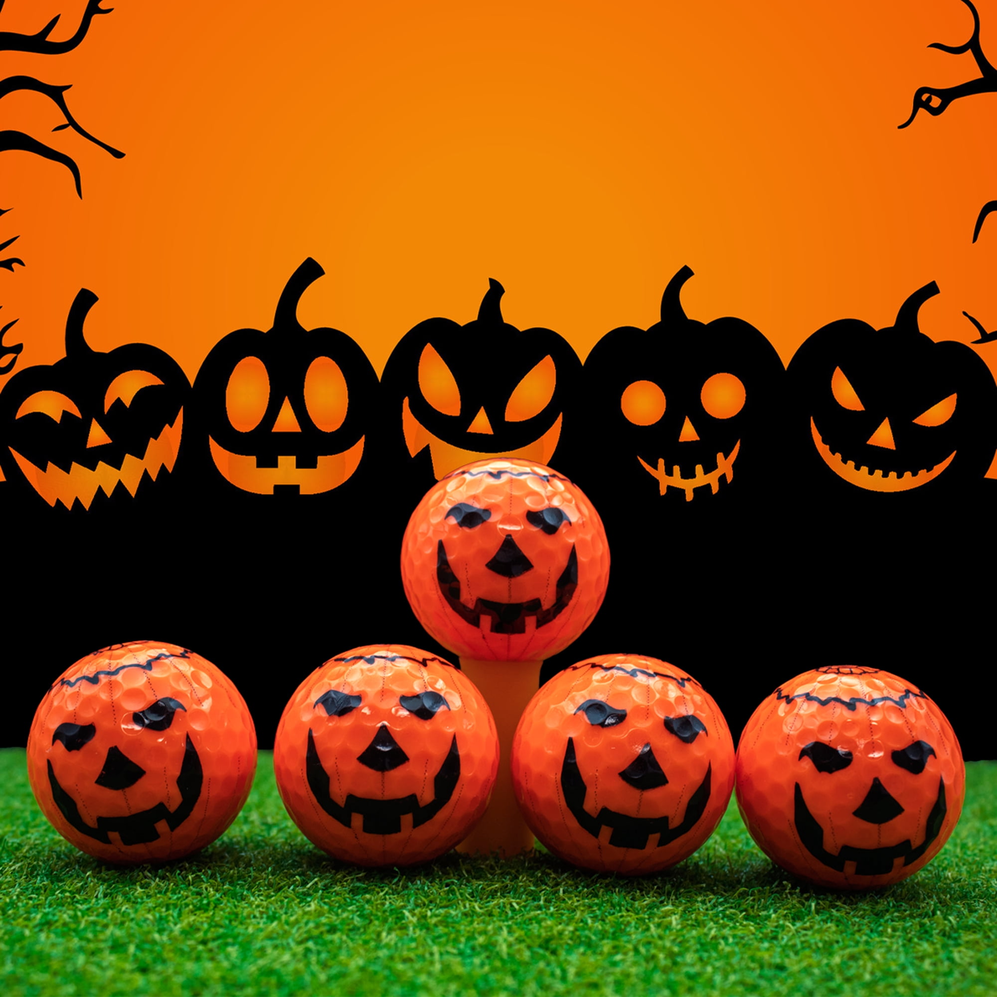 Jack O'Lantern Halloween Golf Balls – 12-Pack of Pumpkin Face Orange Golf Balls