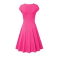 thumbnail image 3 of BEBUTTON Womens Summer Casual Tight Solid A-Line Dresses Elegant V-Neck Midi Puff Sleeve Pleated Dresses Hot Pink XL, 3 of 4