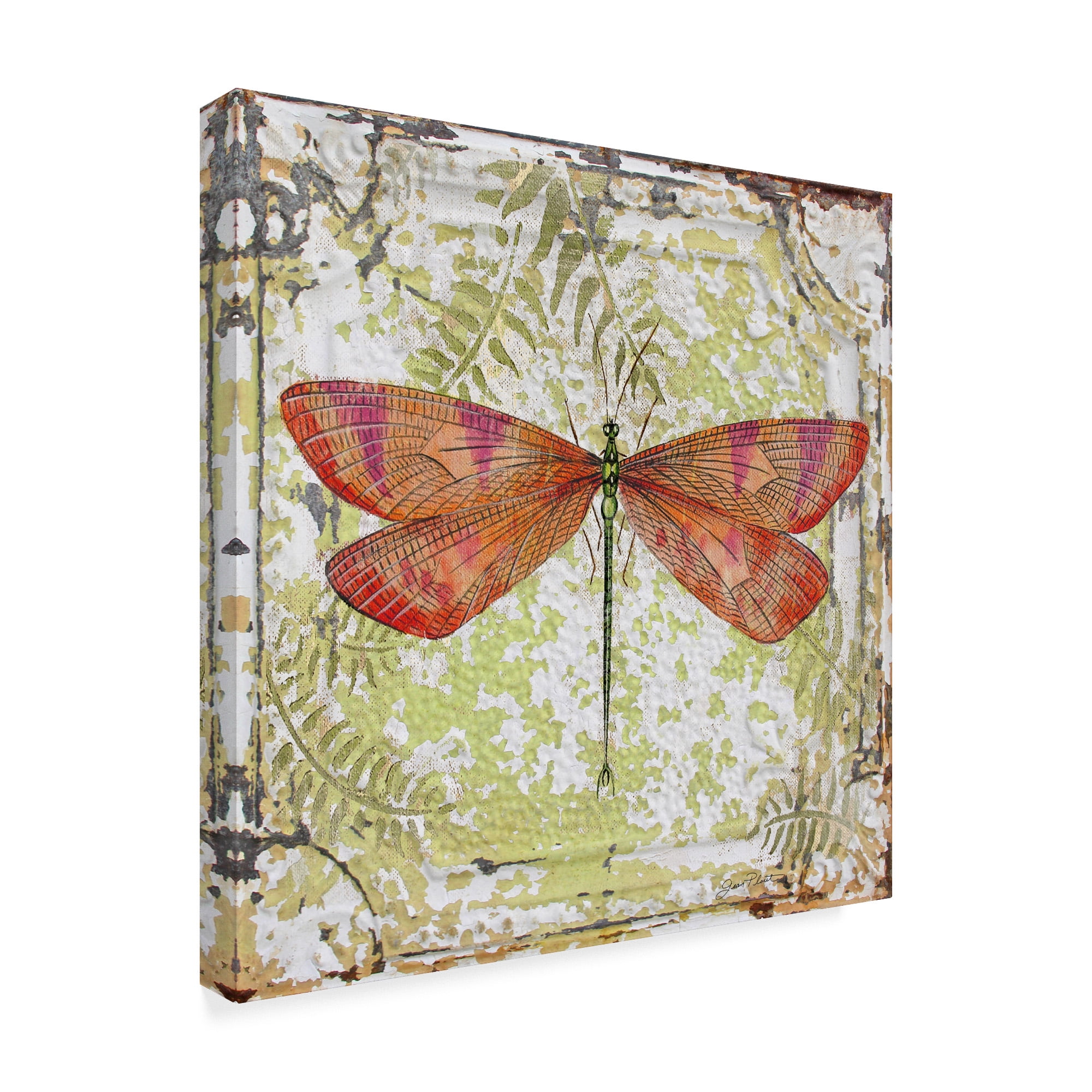Trademark Fine Art 'Dragonfly On Tin Tile 3' Canvas Art by Jean Plout