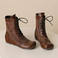 thumbnail image 7 of Viluyesy Womens Western Boots, Round Toe Lace Up Embroidery Mid-Calf Fashion Retro Cowgirl Boots Brown, 7 of 7