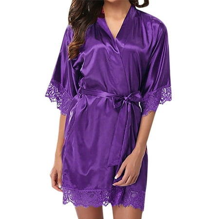 

〖Roliyen〗Lingerie For Women Splice Nightwear Sleepwear Lace Women S Lingerie Pajamas Lady Satin Suit