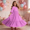 thumbnail image 6 of Mifsaly Little Girl Dresses Ruffle Half Sleeve A-Line Tiered Long Dress Comfortable Flowy Casual Summer Beach Sundress with Pockets, 6 of 7